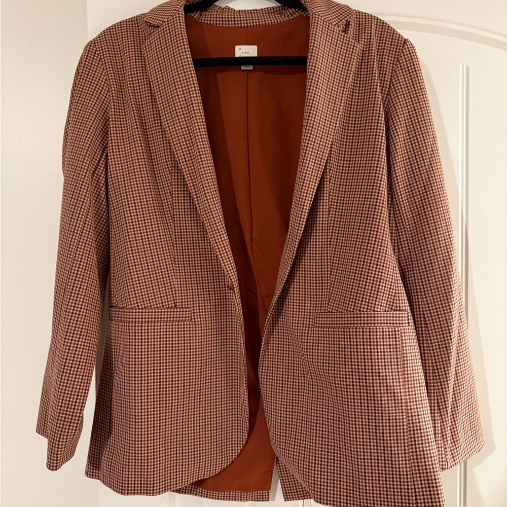 A New Day Tan and Brown Checkered Blazer